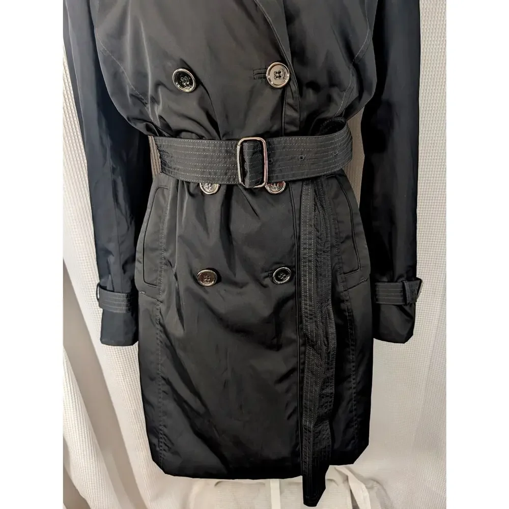 COACH! LUXE BLACK DOUBLE BREASTED, SILVER BUTTON, BELTED TRENCHCOAT, JACKET! 4